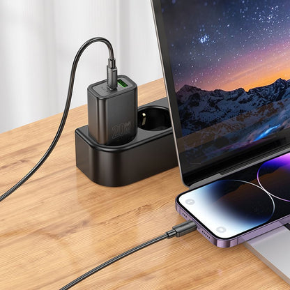 Netzladegerät mit USB-C Kabel HOCO N61, 20W, 3A, 1 x USB-A - 1 x USB-C, Schwarz