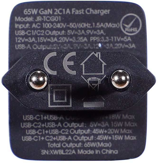 Netzladegerät mit USB-C Kabel Joyroom TCG01, 65W, 3.25A, 1 x USB-A - 2 x USB-C, Schwarz