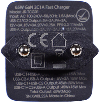 Netzladegerät mit USB-C Kabel Joyroom TCG01, 65W, 3.25A, 1 x USB-A - 2 x USB-C, Schwarz