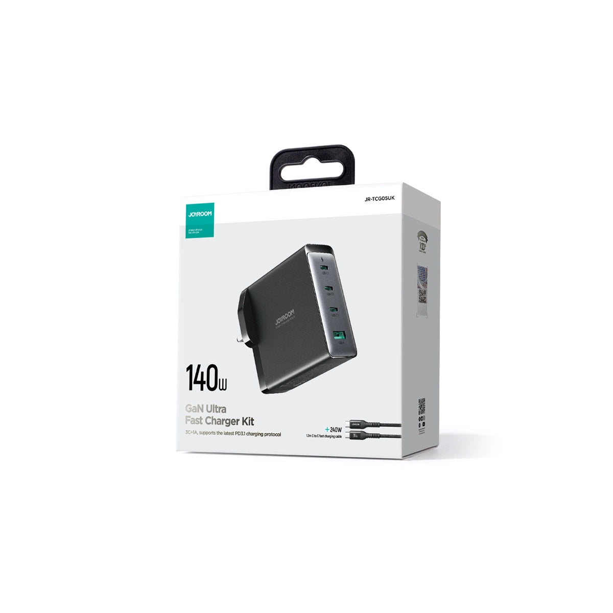 Network Charger with USB-C Cable Joyroom JR-TCG05UK, 140W, 5A, 1 x USB-A - 3 x USB-C, UK, Black