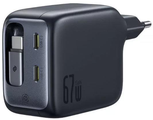 Baseus EnerCore CJ11 Network Charger with USB-C Cable, 67W, 3.35A, 2 x USB-C, Black E0121E00