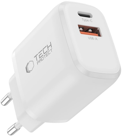Tech-Protect NCA20 USB-C Cable Wall Charger, 20W, 3A, 1 x USB-A - 1 x USB-C, White