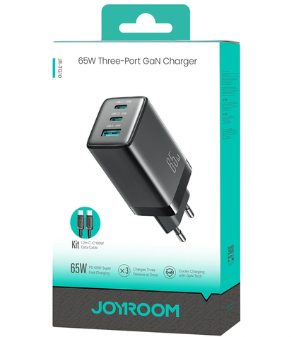 Netzteil mit USB-C-Kabel Joyroom JR-TG10, 65W, 3,25A, 1 x USB-A - 2 x USB-C, Schwarz