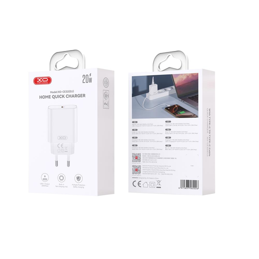Netzladegerät mit USB-C Kabel XO Design CE32, 20W, 3A, 1 x USB-C, Weiß