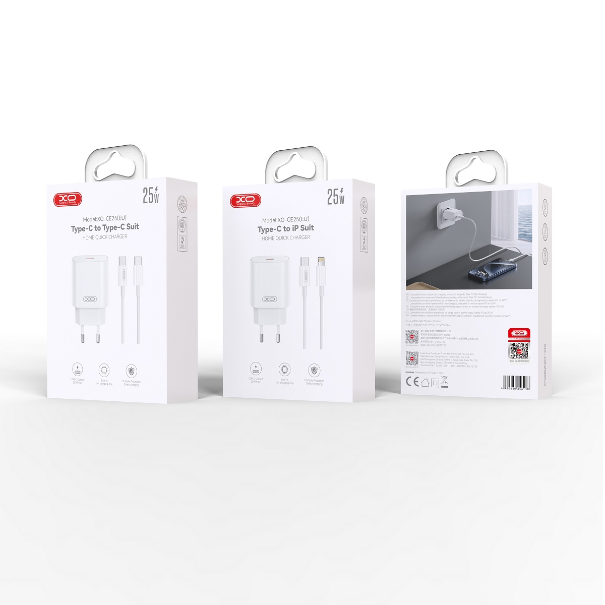 Netzladegerät mit USB-C Kabel XO Design CE25, 25W, 3A, 1 x USB-C, Weiß