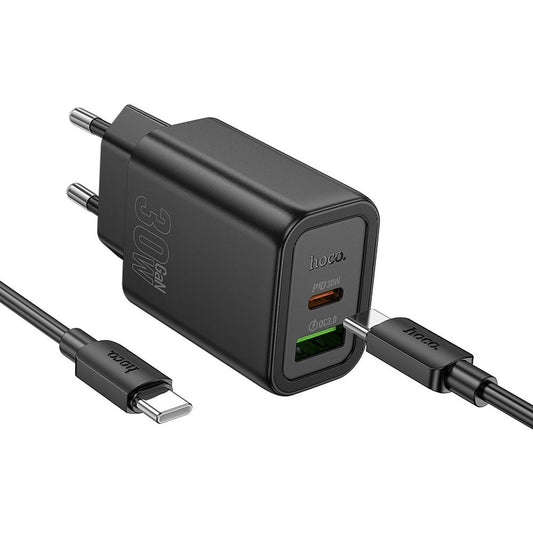 Network Charger with USB-C Cable HOCO N63, 30W, 3A, 1 x USB-A - 1 x USB-C, Black