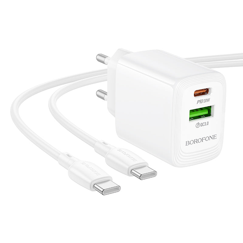 Netzladegerät mit USB-C Kabel Borofone BN27 Fuente, 20W, 3A, 1 x USB-A - 1 x USB-C, Weiß