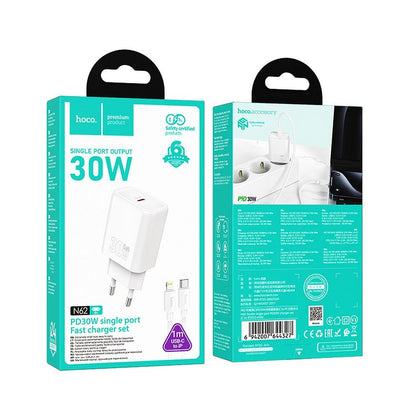 Netzladegerät mit Lightning-Kabel HOCO N62, 30W, 3A, 1 x USB-C, Weiß