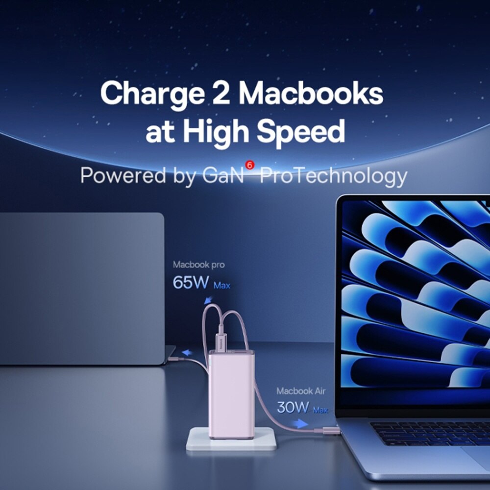 Netzladegerät mit USB-C Kabel Baseus GaN6 Pro, 100W, 3.25A, 2 x USB-A - 2 x USB-C, Lila P10162705532-00