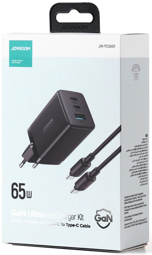 Netzladegerät mit USB-C Kabel Joyroom TCG01, 65W, 3.25A, 1 x USB-A - 2 x USB-C, Schwarz