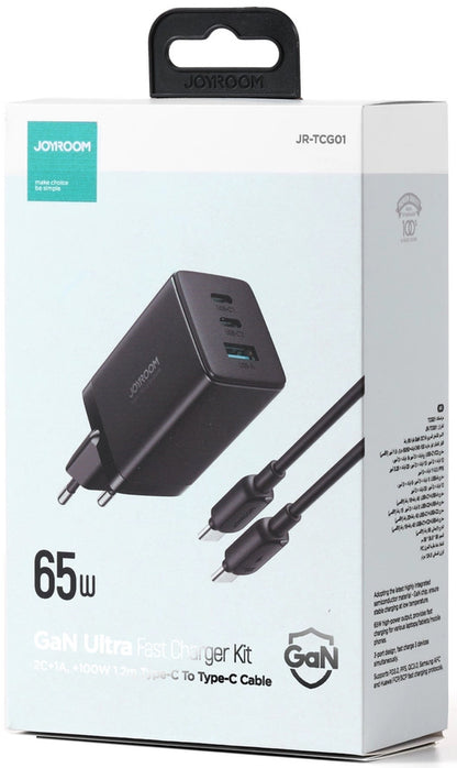 Netzladegerät mit USB-C Kabel Joyroom TCG01, 65W, 3.25A, 1 x USB-A - 2 x USB-C, Schwarz
