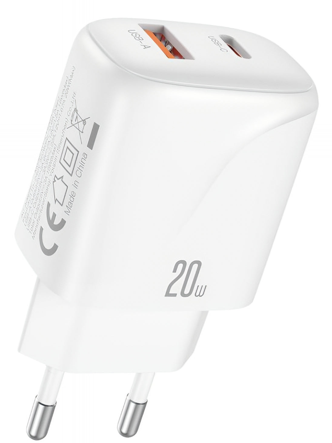 Netzladegerät mit USB-C Kabel XO Design L158, 20W, 3A, 1 x USB-A - 1 x USB-C, Weiß