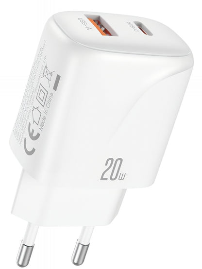Netzladegerät mit USB-C Kabel XO Design L158, 20W, 3A, 1 x USB-A - 1 x USB-C, Weiß
