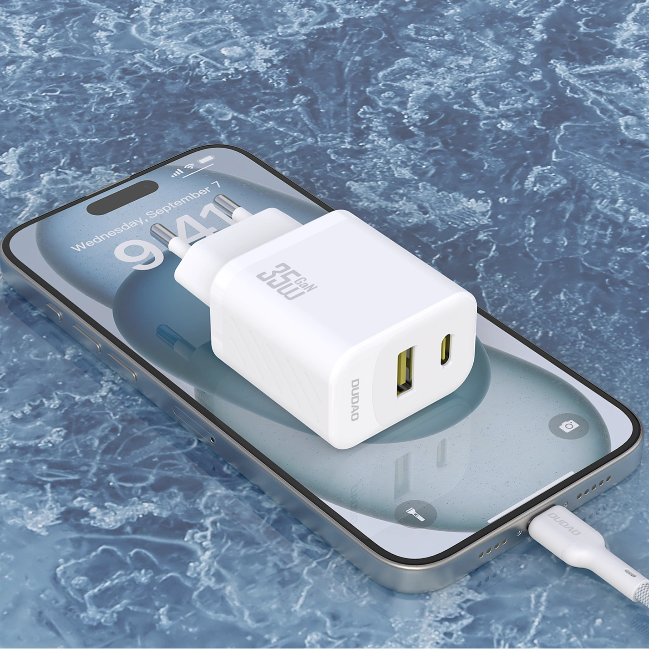 Network Charger with USB-C Cable Dudao A27Max, 35W, 1 x USB-A - 1 x USB-C, White