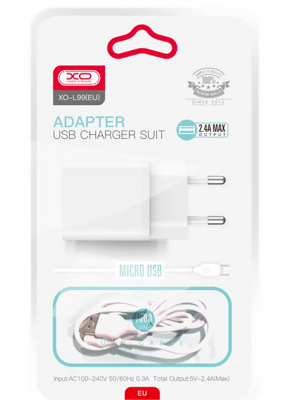 Netzladegerät mit microUSB-Kabel XO Design L99, 12W, 2.4A, 1 x USB-A, Weiß