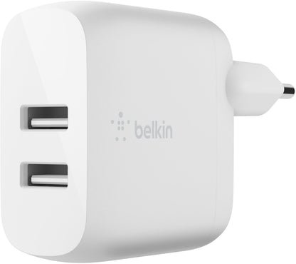 Netzteil mit USB-C-Kabel Belkin BoostCharge Dual, 24W, 2,4A, 2 x USB-A, Weiß WCE001vf1MWH