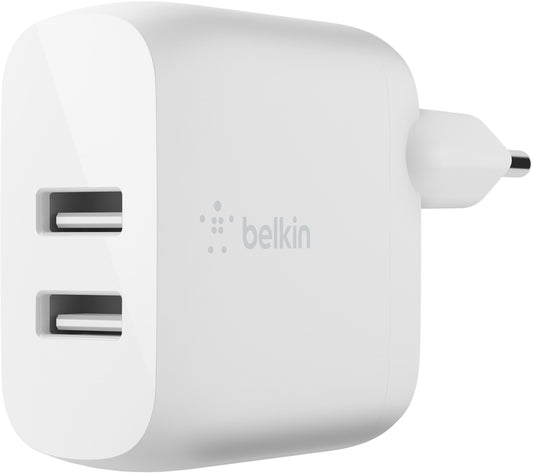 Netzteil mit USB-C-Kabel Belkin BoostCharge Dual, 24W, 2,4A, 2 x USB-A, Weiß WCE001vf1MWH