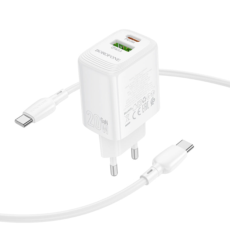 Netzladegerät mit USB-C Kabel Borofone BN27 Fuente, 20W, 3A, 1 x USB-A - 1 x USB-C, Weiß