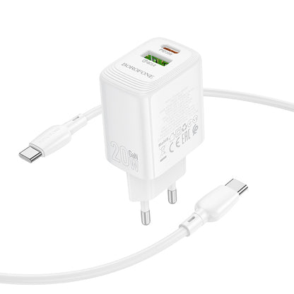 Netzladegerät mit USB-C Kabel Borofone BN27 Fuente, 20W, 3A, 1 x USB-A - 1 x USB-C, Weiß