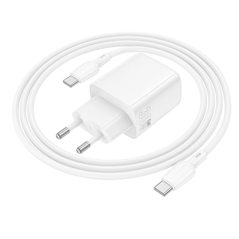 Netzladegerät mit USB-C Kabel Borofone BN29 Fuente, 30W, 3A, 1 x USB-A - 1 x USB-C, Weiß
