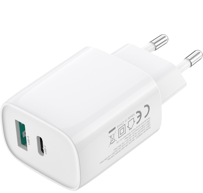 Network Charger with Lightning Cable XO Design CE30, 30W, 3A, 1 x USB-A - 1 x USB-C, White
