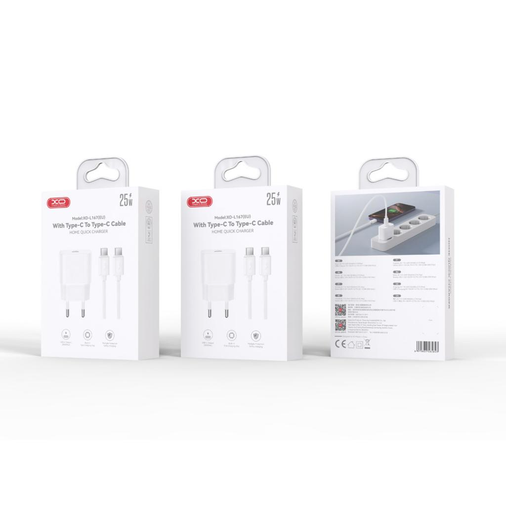 Netzteil mit Lightning-Kabel XO Design L167, 25W, 3A, 1 x USB-C, Weiß