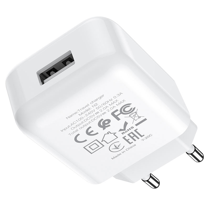 Netzladegerät mit Lightning-Kabel HOCO N2, 10W, 2A, 1 x USB-A, Weiß