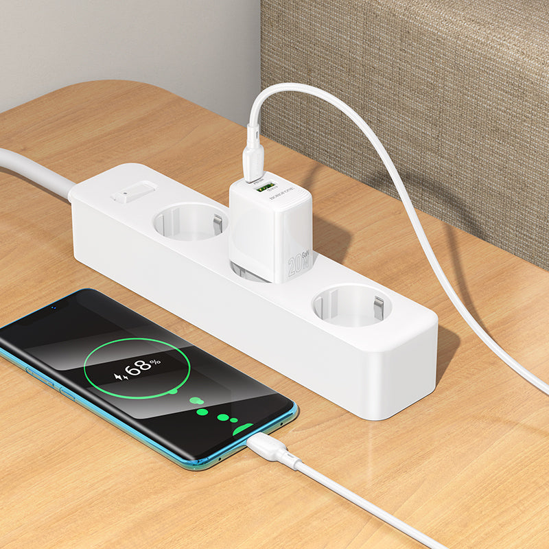 Netzladegerät mit USB-C Kabel Borofone BN27 Fuente, 20W, 3A, 1 x USB-A - 1 x USB-C, Weiß