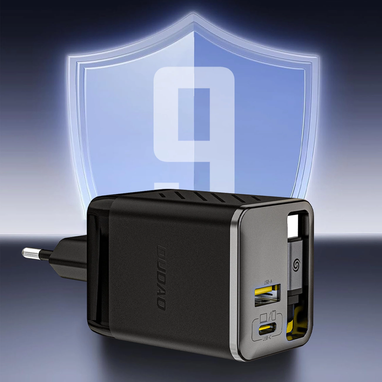Network Charger with USB-C Cable Dudao A67EU, 67W, 3.35A, 1 x USB-A - 1 x USB-C, Black