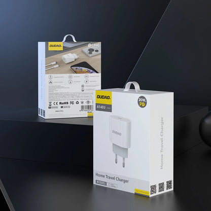 Netzladegerät mit USB-C Kabel Dudao A14EUC, 20W, 3A, 1 x USB-C, Schwarz