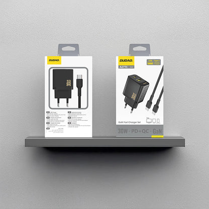 Netzladegerät mit USB-C Kabel Dudao A27TCEU, 30W, 1 x USB-A - 1 x USB-C, Schwarz
