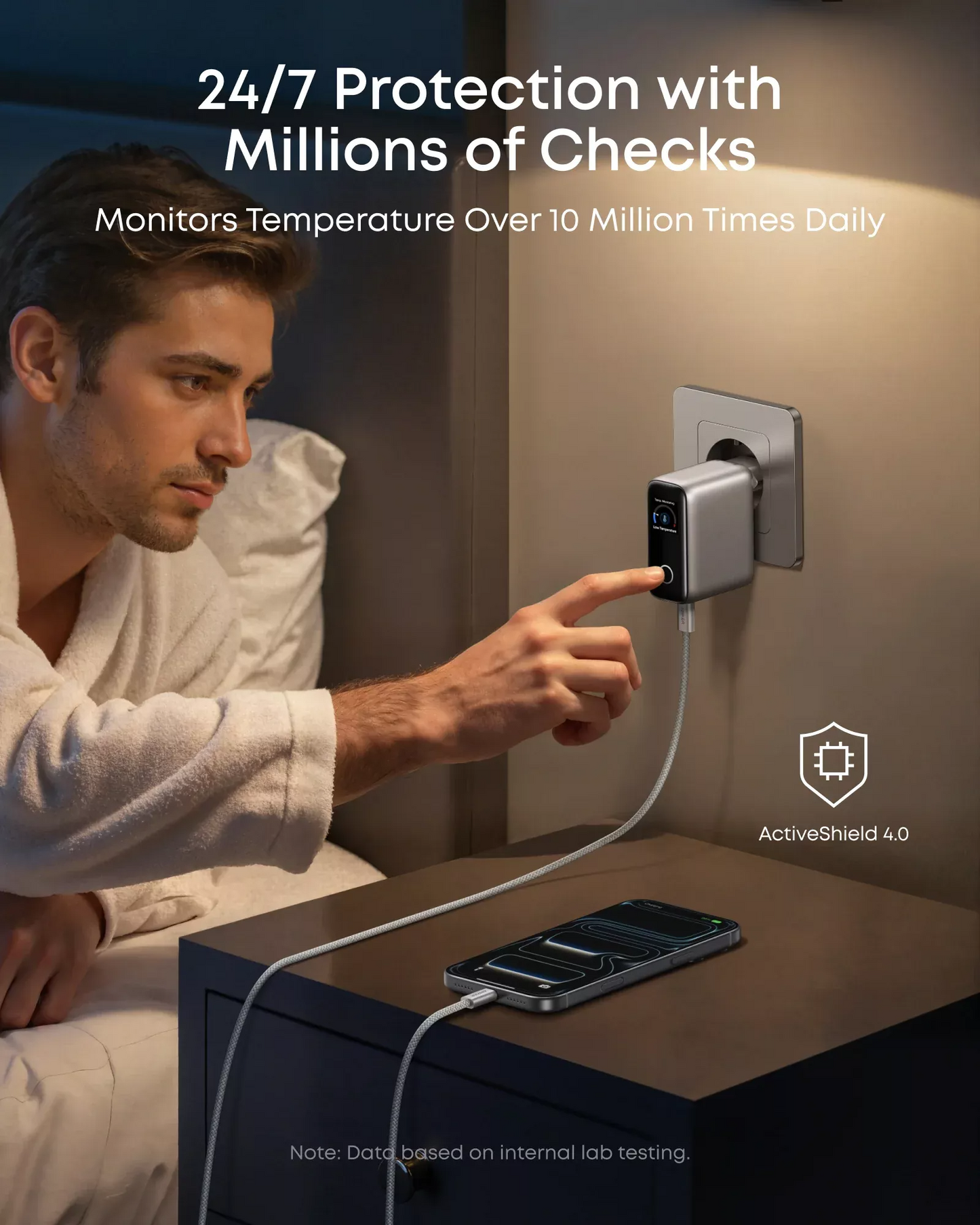 Netzladegerät mit USB-C Kabel Anker Smart Display, 100W, 5A, 1 x USB-A - 2 x USB-C, Silber B121BG41