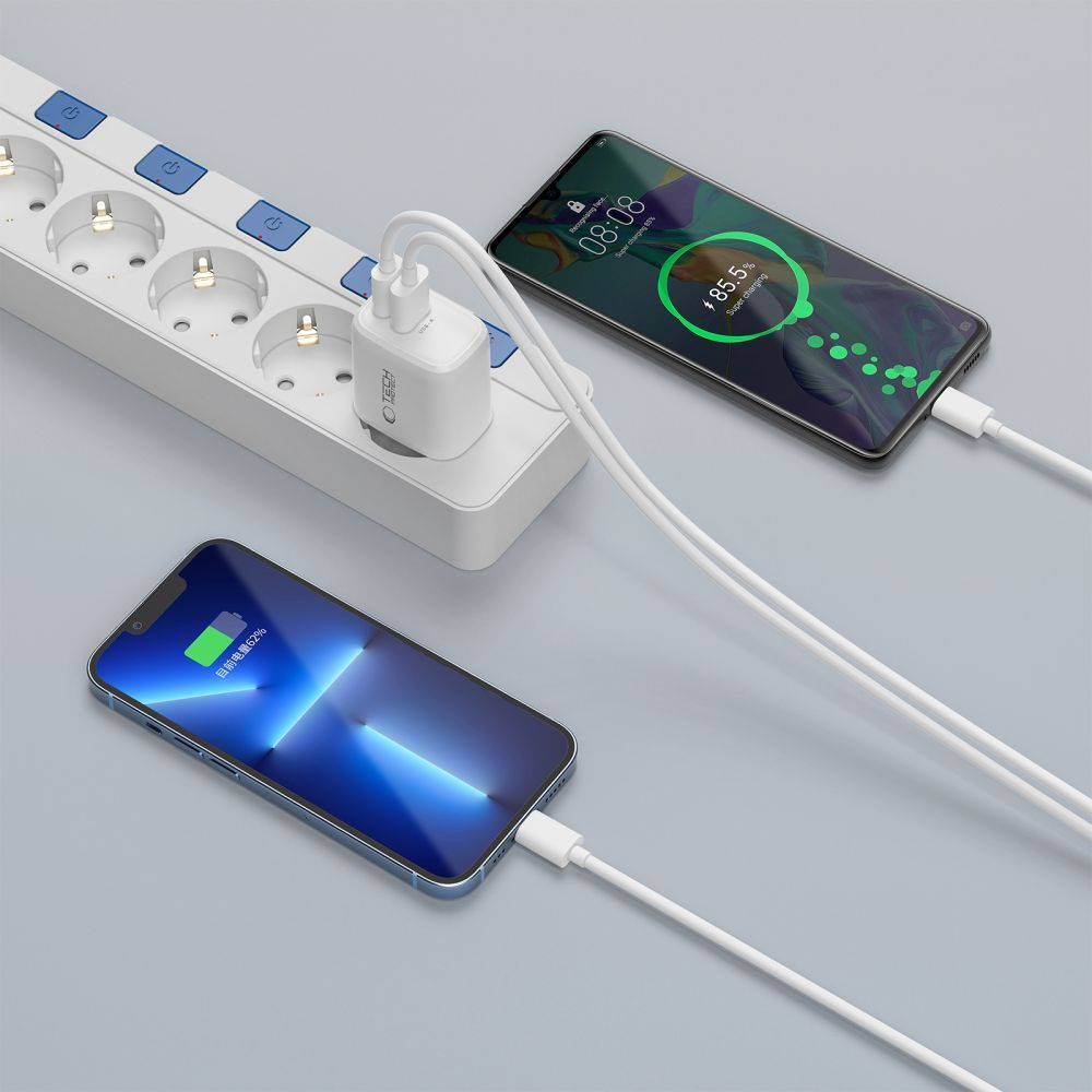 Netzteil mit Lightning-Kabel Tech-Protect NCA20, 20W, 3A, 1 x USB-A - 1 x USB-C, Weiß