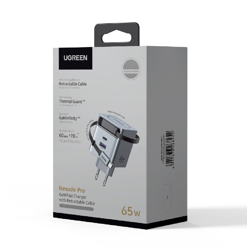 Netzladegerät mit USB-C Kabel UGREEN X615, 65W, 3A, 1 x USB-A - 1 x USB-C, Grau