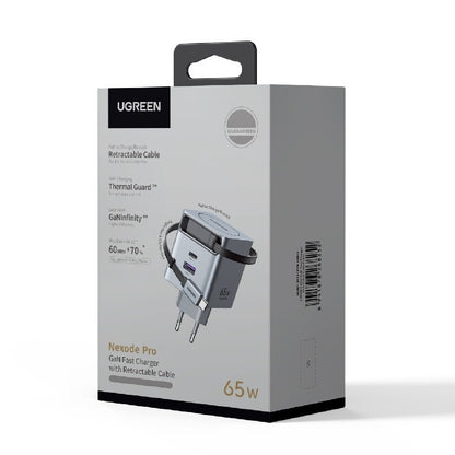 Netzladegerät mit USB-C Kabel UGREEN X615, 65W, 3A, 1 x USB-A - 1 x USB-C, Grau