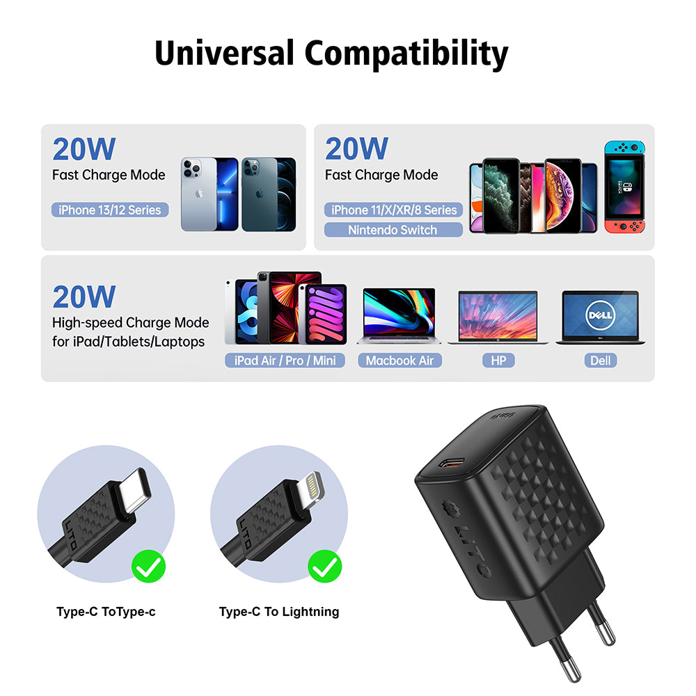 Netzladegerät mit Lightning-Kabel Lito LC13L, 20W, 3A, 1 x USB-C, Schwarz