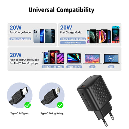 Netzladegerät mit Lightning-Kabel Lito LC13L, 20W, 3A, 1 x USB-C, Schwarz