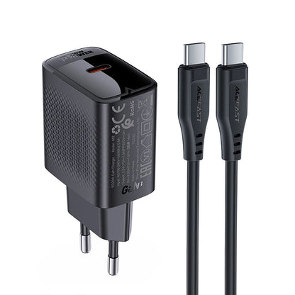 Netzladegerät mit USB-C Kabel Acefast A82, 20W, 3A, 1 x USB-C, Schwarz
