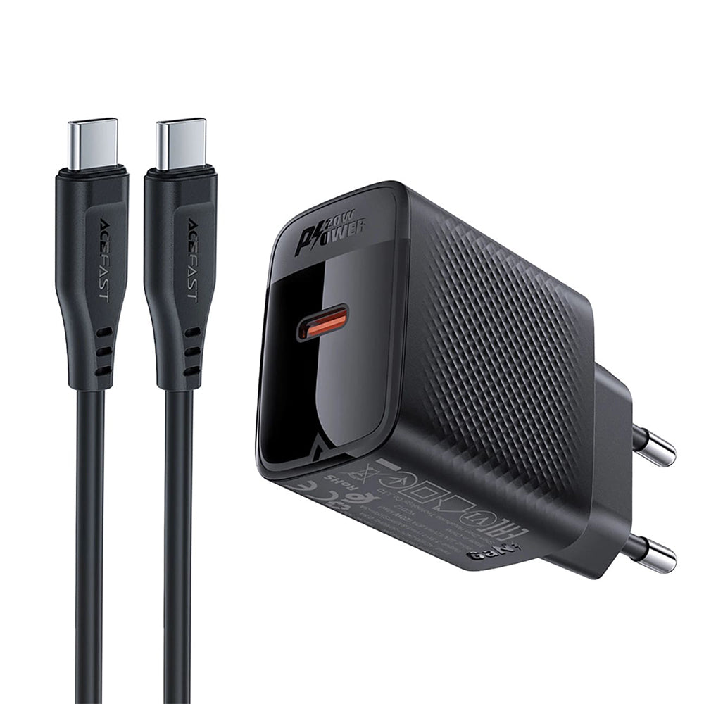 Netzladegerät mit USB-C Kabel Acefast A82, 20W, 3A, 1 x USB-C, Schwarz