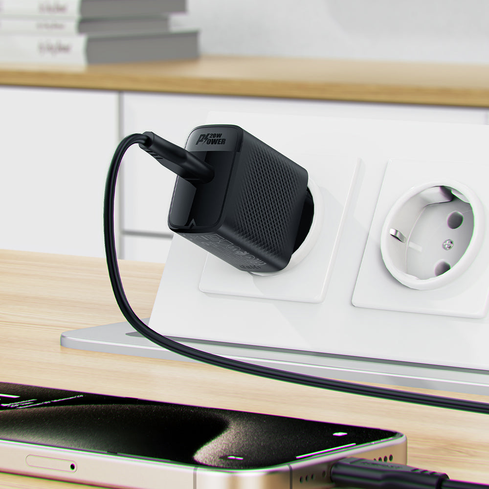 Netzladegerät mit USB-C Kabel Acefast A82, 20W, 3A, 1 x USB-C, Schwarz