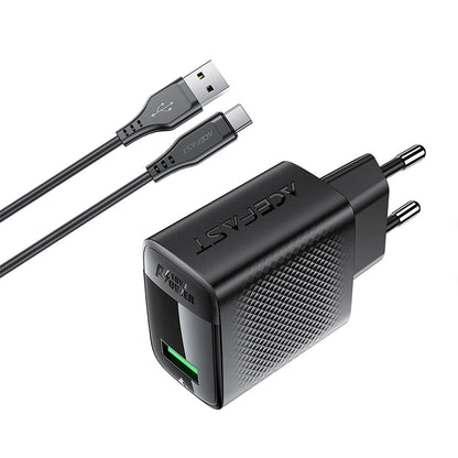 Acefast A90 USB-C Network Charger, 18W, 3A, 1 x USB-A, Black