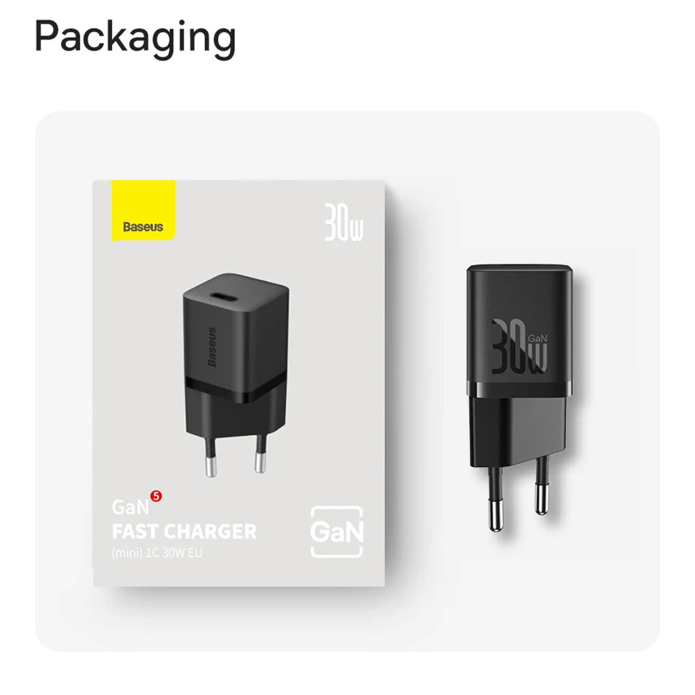 Netzladegerät mit USB-C Kabel Baseus GaN Mini 1C, 30W, 3A, 1 x USB-C, Blau P10110902313-00