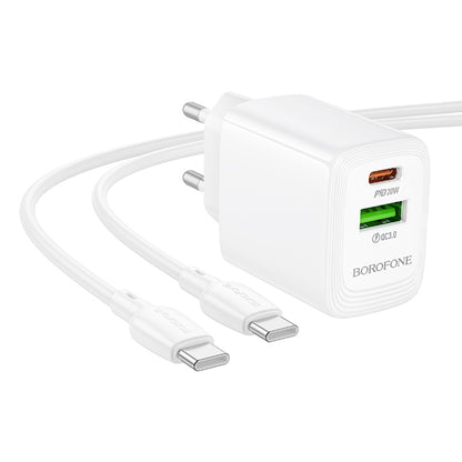 Netzladegerät mit USB-C Kabel Borofone BN27 Fuente, 20W, 3A, 1 x USB-A - 1 x USB-C, Weiß