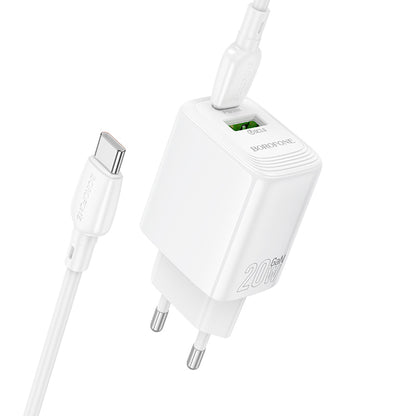 Netzladegerät mit USB-C Kabel Borofone BN27 Fuente, 20W, 3A, 1 x USB-A - 1 x USB-C, Weiß