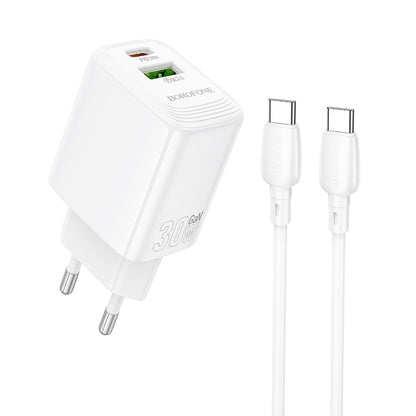 Netzladegerät mit USB-C Kabel Borofone BN29 Fuente, 30W, 3A, 1 x USB-A - 1 x USB-C, Weiß