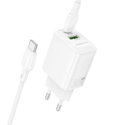 Netzladegerät mit USB-C Kabel Borofone BN29 Fuente, 30W, 3A, 1 x USB-A - 1 x USB-C, Weiß