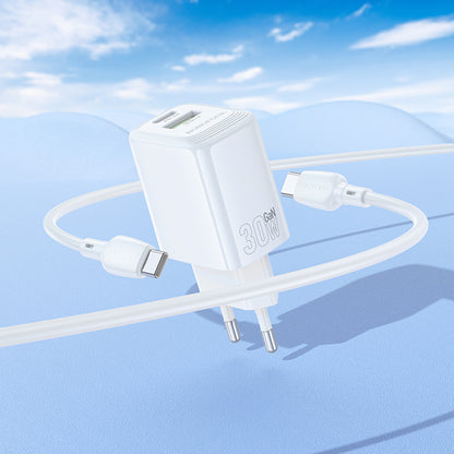 Netzladegerät mit USB-C Kabel Borofone BN29 Fuente, 30W, 3A, 1 x USB-A - 1 x USB-C, Weiß