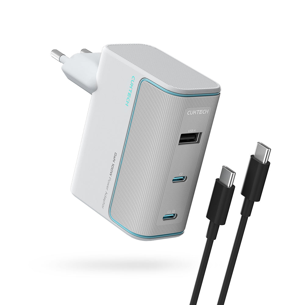 Netzteil mit USB-C-Kabel Cuktech, 100W, 5A, 1 x USB-A - 2 x USB-C, Weiß CKAD1003EUGW