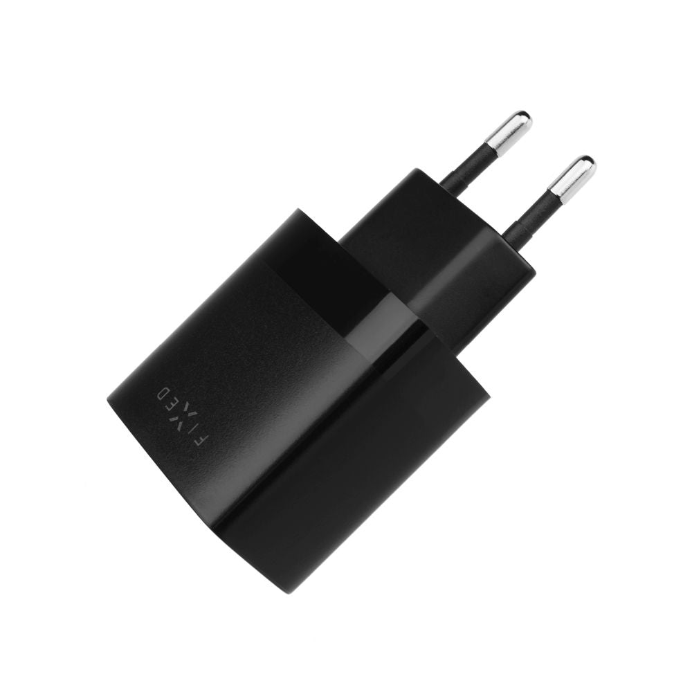Netzladegerät mit USB-C Kabel Fixed, 17W, 3A, 2 x USB-A, Schwarz