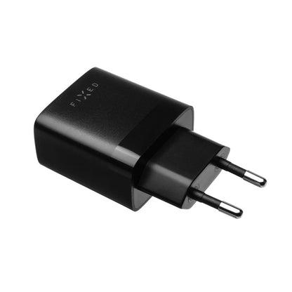 Netzladegerät mit USB-C Kabel Fixed, 17W, 3A, 2 x USB-A, Schwarz